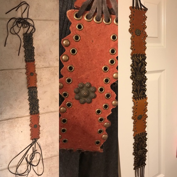 Boho Patchwork Leather Whip Tied Belt OneSzfitsAll main image 7